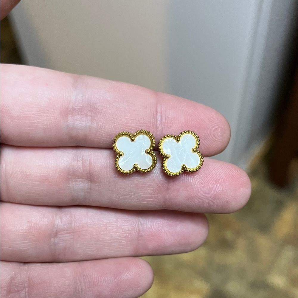 Elegant Gold and Cream Clover Earrings